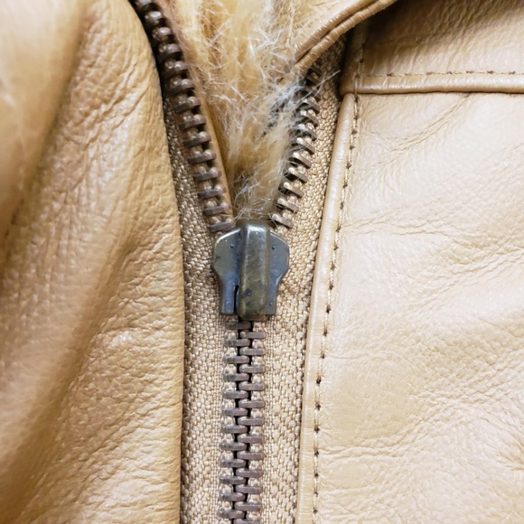 VINTAGE Fitzwright Jacket Womens Large Tan Leather Hooded Faux Fur Parka Coat - Picture 5 of 14
